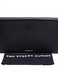 Emporio Armani Black Smooth Leather Clutch For Women -Emporio Armani sale luxury women emporio armani used handbags p586797 007
