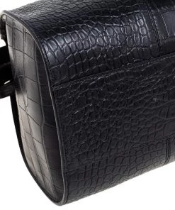 Emporio Armani Black Croc Embossed Leather Dome Satchel For Women -Emporio Armani sale luxury women emporio armani used handbags p591751 009