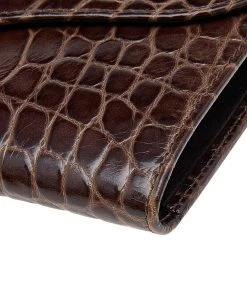 Emporio Armani Brown Croc Embossed Leather Continental Wallet For Women -Emporio Armani sale luxury women emporio armani used handbags p601243 004