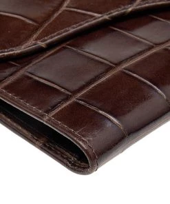 Emporio Armani Brown Croc Embossed Leather Continental Wallet For Women -Emporio Armani sale luxury women emporio armani used handbags p601243 005