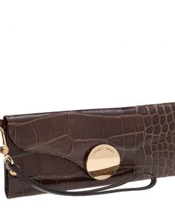 Emporio Armani Brown Croc Embossed Leather Continental Wallet For Women -Emporio Armani sale luxury women emporio armani used handbags p601243 008