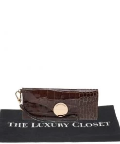 Emporio Armani Brown Croc Embossed Leather Continental Wallet For Women -Emporio Armani sale luxury women emporio armani used handbags p601243 1646394677 012