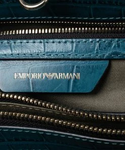 Emporio Armani Ocean Blue Croc Embossed Leather New Beverly Tote For Women 20 Emporio Armani Ocean Blue Croc Embossed Leather New Beverly Tote For Women -Emporio Armani sale luxury women emporio armani used handbags p610488 003