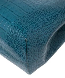Emporio Armani Ocean Blue Croc Embossed Leather New Beverly Tote For Women 23 Emporio Armani Ocean Blue Croc Embossed Leather New Beverly Tote For Women -Emporio Armani sale luxury women emporio armani used handbags p610488 006