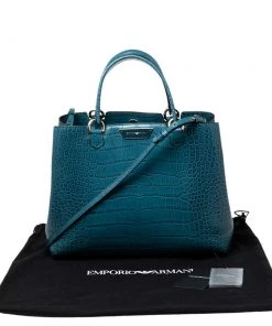 Emporio Armani Ocean Blue Croc Embossed Leather New Beverly Tote For Women 21 Emporio Armani Ocean Blue Croc Embossed Leather New Beverly Tote For Women -Emporio Armani sale luxury women emporio armani used handbags p610488 009