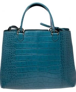 Emporio Armani Ocean Blue Croc Embossed Leather New Beverly Tote For Women 16 Emporio Armani Ocean Blue Croc Embossed Leather New Beverly Tote For Women -Emporio Armani sale luxury women emporio armani used handbags p610488 010