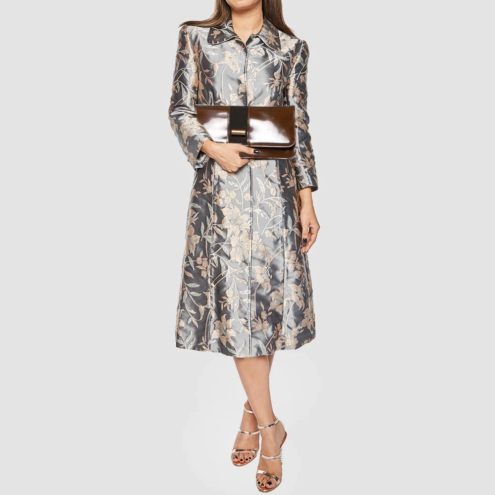 Emporio Armani Brown/Grey Leather And Fabric Long Clutch For Women 4 Emporio Armani Brown/Grey Leather And Fabric Long Clutch For Women - Image 2