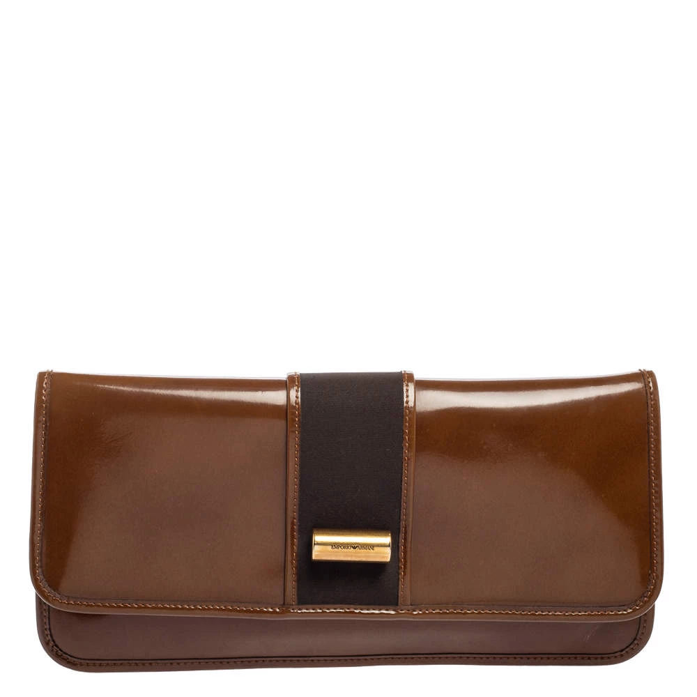 Emporio Armani Brown/Grey Leather And Fabric Long Clutch For Women 3 Emporio Armani Brown/Grey Leather And Fabric Long Clutch For Women