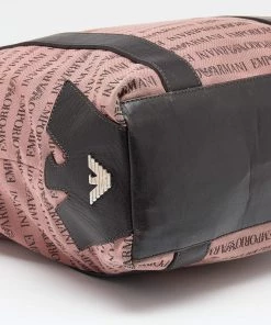 Emporio Armani Old Rose/Dark Brown Logo Print Canvas And Leather Tote For Women -Emporio Armani sale luxury women emporio armani used handbags p621776 001