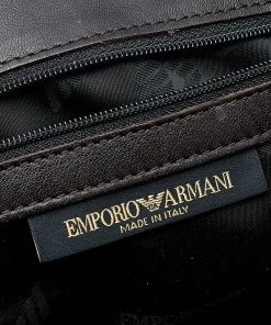Emporio Armani Old Rose/Dark Brown Logo Print Canvas And Leather Tote For Women -Emporio Armani sale luxury women emporio armani used handbags p621776 002