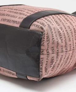 Emporio Armani Old Rose/Dark Brown Logo Print Canvas And Leather Tote For Women -Emporio Armani sale luxury women emporio armani used handbags p621776 003