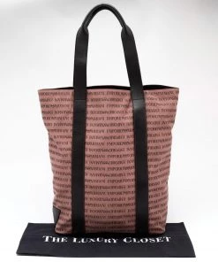 Emporio Armani Old Rose/Dark Brown Logo Print Canvas And Leather Tote For Women -Emporio Armani sale luxury women emporio armani used handbags p621776 004