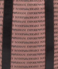Emporio Armani Old Rose/Dark Brown Logo Print Canvas And Leather Tote For Women -Emporio Armani sale luxury women emporio armani used handbags p621776 005