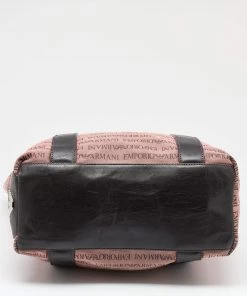 Emporio Armani Old Rose/Dark Brown Logo Print Canvas And Leather Tote For Women -Emporio Armani sale luxury women emporio armani used handbags p621776 006