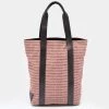 Emporio Armani Old Rose/Dark Brown Logo Print Canvas And Leather Tote For Women