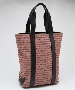 Emporio Armani Old Rose/Dark Brown Logo Print Canvas And Leather Tote For Women -Emporio Armani sale luxury women emporio armani used handbags p621776 012