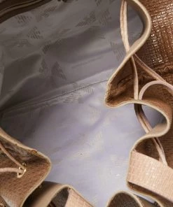 Emporio Armani Brown/Peach Embossed Leather Drawstring Tassel Shoulder Bag For Women -Emporio Armani sale luxury women emporio armani used handbags p635652 004