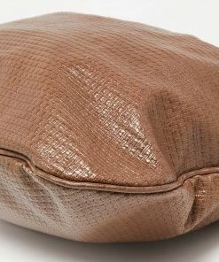 Emporio Armani Brown/Peach Embossed Leather Drawstring Tassel Shoulder Bag For Women -Emporio Armani sale luxury women emporio armani used handbags p635652 007