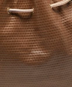 Emporio Armani Brown/Peach Embossed Leather Drawstring Tassel Shoulder Bag For Women -Emporio Armani sale luxury women emporio armani used handbags p635652 009