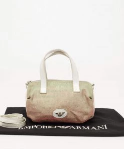 Emporio Armani Pearl White Iridescent Lurex Fabric And Leather Logo Boston Bag For Women -Emporio Armani sale luxury women emporio armani used handbags p642183 006