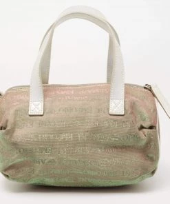 Emporio Armani Pearl White Iridescent Lurex Fabric And Leather Logo Boston Bag For Women -Emporio Armani sale luxury women emporio armani used handbags p642183 010