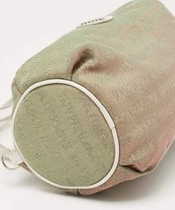 Emporio Armani Pearl White Iridescent Lurex Fabric And Leather Logo Boston Bag For Women -Emporio Armani sale luxury women emporio armani used handbags p642183 012