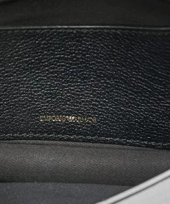 Emporio Armani Black Leather Push Lock Flap Chain Shoulder Bag For Women -Emporio Armani sale luxury women emporio armani used handbags p643497 001