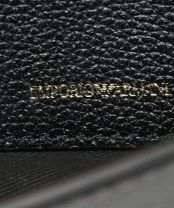 Emporio Armani Black Leather Push Lock Flap Chain Shoulder Bag For Women -Emporio Armani sale luxury women emporio armani used handbags p643497 010