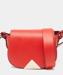 Emporio Armani Red Leather Flap Crossbody Bag For Women