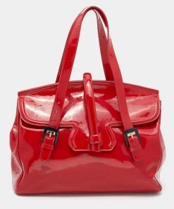 Emporio Armani Red Patent Leather Satchel For Women
