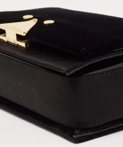 Emporio Armani Black Velvet And Satin Flap Chain Shoulder Bag For Women -Emporio Armani sale luxury women emporio armani used handbags p645609 001