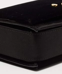 Emporio Armani Black Velvet And Satin Flap Chain Shoulder Bag For Women -Emporio Armani sale luxury women emporio armani used handbags p645609 002