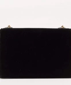 Emporio Armani Black Velvet And Satin Flap Chain Shoulder Bag For Women -Emporio Armani sale luxury women emporio armani used handbags p645609 004