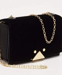 Emporio Armani Black Velvet And Satin Flap Chain Shoulder Bag For Women -Emporio Armani sale luxury women emporio armani used handbags p645609 005