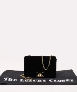 Emporio Armani Black Velvet And Satin Flap Chain Shoulder Bag For Women -Emporio Armani sale luxury women emporio armani used handbags p645609 007