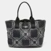 Emporio Armani Black/White Signature Raffia And Leather Tote For Women
