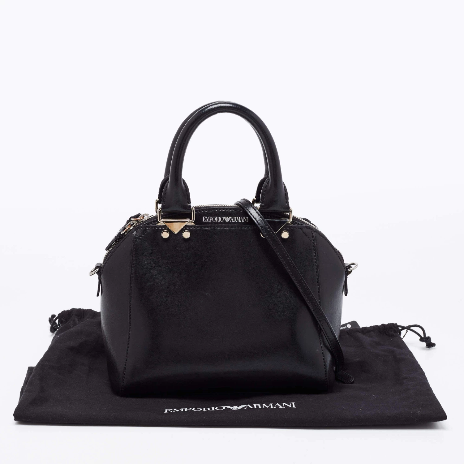 Emporio Armani Black Leather Logo Satchel For Women 12 Emporio Armani Black Leather Logo Satchel For Women - Image 10