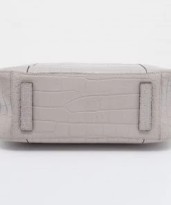 Emporio Armani Light Grey Croc Embossed Leather Satchel For Women -Emporio Armani sale luxury women emporio armani used handbags p669725 002