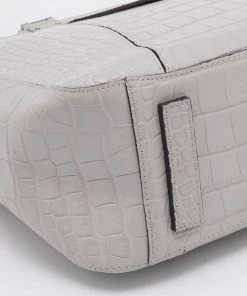 Emporio Armani Light Grey Croc Embossed Leather Satchel For Women -Emporio Armani sale luxury women emporio armani used handbags p669725 006