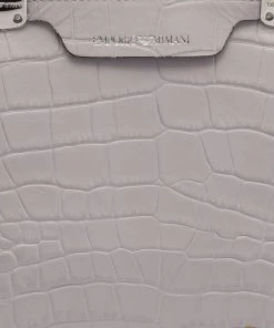 Emporio Armani Light Grey Croc Embossed Leather Satchel For Women -Emporio Armani sale luxury women emporio armani used handbags p669725 011