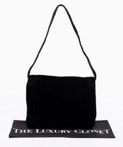 Emporio Armani Black Velvet Flap Shoulder Bag For Women -Emporio Armani sale luxury women emporio armani used handbags p676886 006