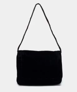 Emporio Armani Black Velvet Flap Shoulder Bag For Women
