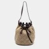 Emporio Armani Brown/Beige Signature Fabric And Leather Drawstring Bucket Bag For Women -Emporio Armani sale luxury women emporio armani used handbags p679878 004