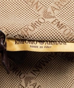 Emporio Armani Brown/Beige Signature Fabric And Leather Drawstring Bucket Bag For Women -Emporio Armani sale luxury women emporio armani used handbags p679878 016