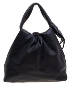 Emporio Armani Black Leather Bow Hobo For Women -Emporio Armani sale luxury women emporio armani used handbags p98446 0004