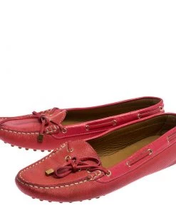 Emporio Armani Pink Leather Bow Loafers Size 40 For Women -Emporio Armani sale luxury women emporio armani used shoes p252606 003