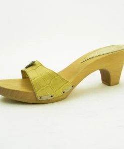 Emporio Armani Cream Croc Embossed Wooden Clogs Size 38 For Women