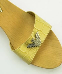 Emporio Armani Cream Croc Embossed Wooden Clogs Size 38 For Women -Emporio Armani sale luxury women emporio armani used shoes p28527 008