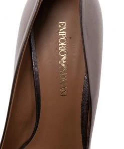 Emporio Armani Metallic Grey Leather Peep-Toe Pumps Size 38 For Women -Emporio Armani sale luxury women emporio armani used shoes p584252 004