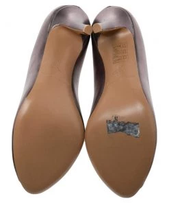 Emporio Armani Metallic Grey Leather Peep-Toe Pumps Size 38 For Women -Emporio Armani sale luxury women emporio armani used shoes p584252 008